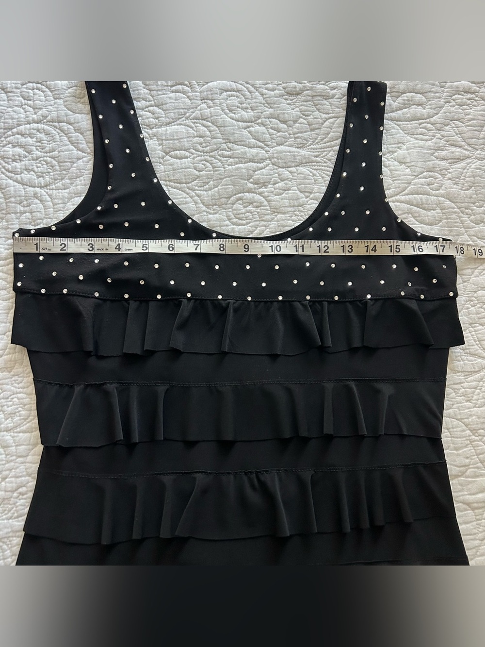 Tango Mango Swarovski Crystal Rhinestone Ruffle Dress Knee Length Black Size M - Picture 9 of 10